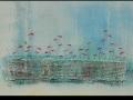 Hellblau mit Mohn30x40
